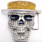  skull iced with yellow stones hat with glasses belt buckle