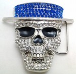  skull iced with blue stones hat with glasses belt buckle