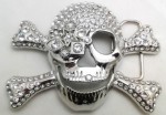  skull with crossed bones with stones silver cut out belt buckle