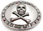  skull with crossed bones on a spiked oval belt buckle