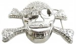  skull with eye patch crossed bones with stones belt buckle