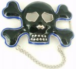  skull with chain cutout sm black and blue belt buckle