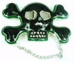  skull with chain cutout sm black and green belt buckle