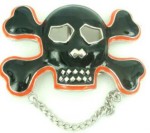  skull with chain cutout sm black and orange belt buckle