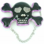  skull with chain cutout sm black and purple belt buckle