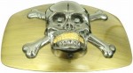  skull with gold teeth on square med brass belt buckle