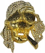  skull with bandana and blunt with stones gold color belt buckle