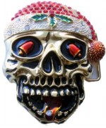  skull wiht chritsmas hat gold belt buckle