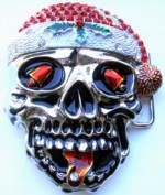  skull wiht chritsmas hat silver belt buckle