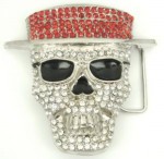  skull iced with red hat and sun glasses belt buckle