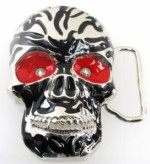  skull silver with black tattoo and eyes that light up blue and red belt buckle