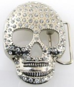  skull with stones silver tone cut out belt buckle