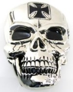  skull silver tone with chopper symbol on forehead belt buckle