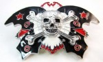  crossed bones skull black white and red belt buckle