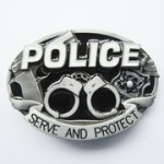  police serve and protect with hand cuffs oval belt buckle