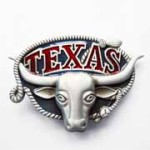  texas word with steer head and edge with rope belt buckle