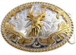  deer head two tone oval medium belt buckle