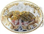  double gun with stones two tone oval medium belt buckle