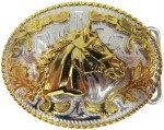  horse head two tone oval medium belt buckle