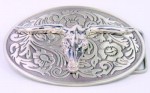  bull head silver with silver background belt buckle