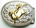  western beltbuckle bull rider on oval two tone belt buckle