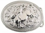  western beltbuckle bull rider on oval silver belt buckle