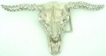  western beltbuckle bull head skull cutout with stones med silver belt buckle