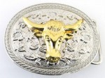  western beltbuckle bull head in oval two tone beltbuckle