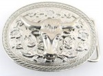  western beltbuckle bull head in oval silver beltbuckle