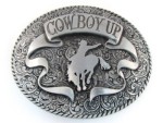  cowboy up with rodeo bull oval western beltbuckle