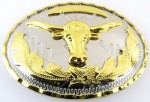  long horn bull head western oval belt buckle